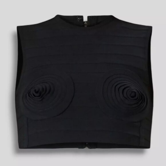 Hervé Léger Cropped Round Neck Molded Cup Top, Black, Size S [NEW with tags] - Picture 3 of 4